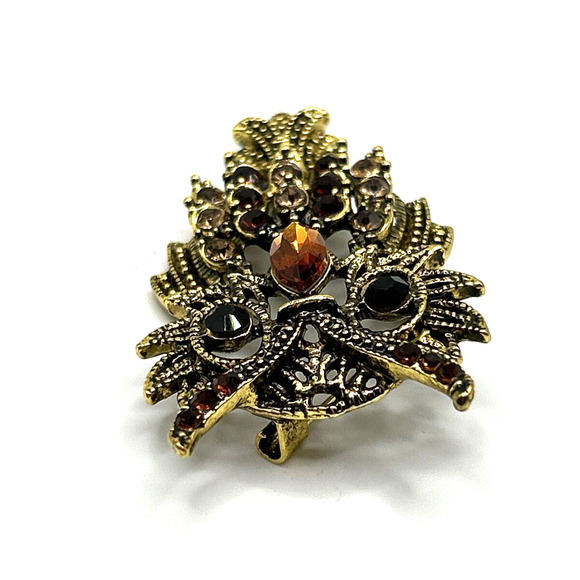 Owl Gold Tone Bronze Enamel And Rhinestone Accents Brooch Pin Unsigned NWOT - Picture 3 of 6